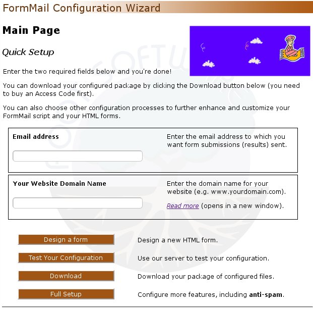 Get started quickly with sample forms and FormMail using our Configuration Wizard